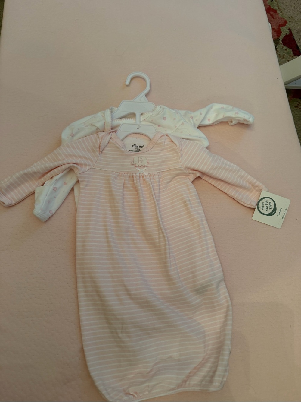 Little Me Pink and White Striped Baby Gown